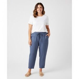 J Jill Pure Jill 100% Linen Pants Women Large‎ Purple Garment Dyed Crop Pull On